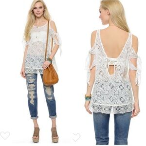 NWT Free People Geo Sand Cold Shoulder Top in Ivory